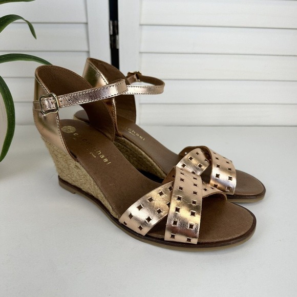 Eric Michael Rose Gold Metallic Espadrille Wedge Sandals Spain‎ Shoes EU 39 US 9 - Picture 2 of 10